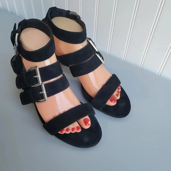Rebecca Minkoff Shoes - Rebecca Minkoff Women's Black Suede Strap Sandals Block Heel Size 9 M
